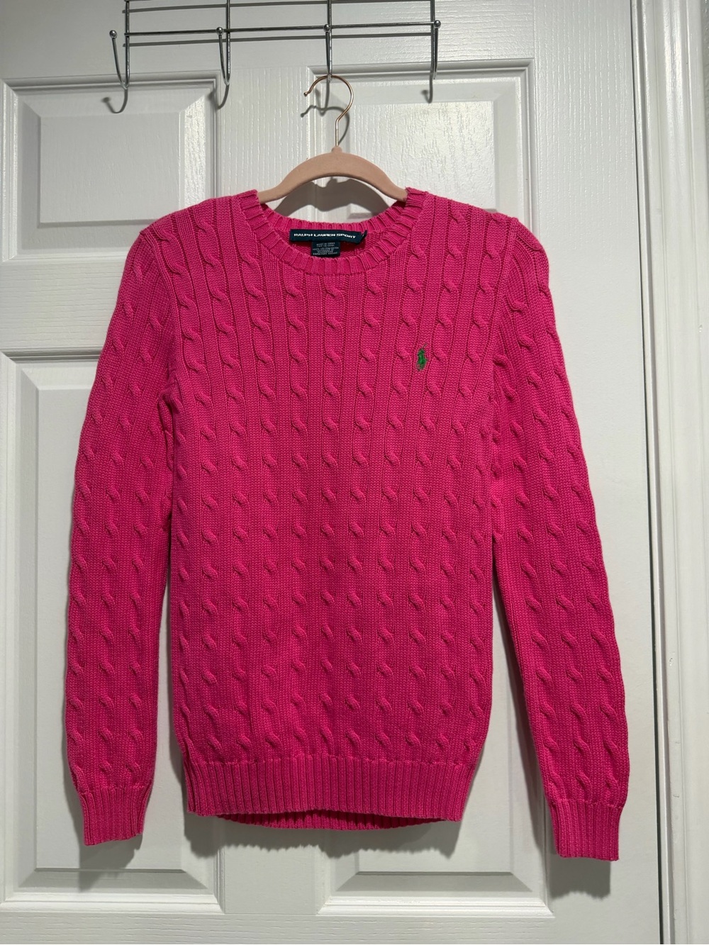 Ralph Lauren Men’s Cable Knit Crewneck Sweater - Hot Pink